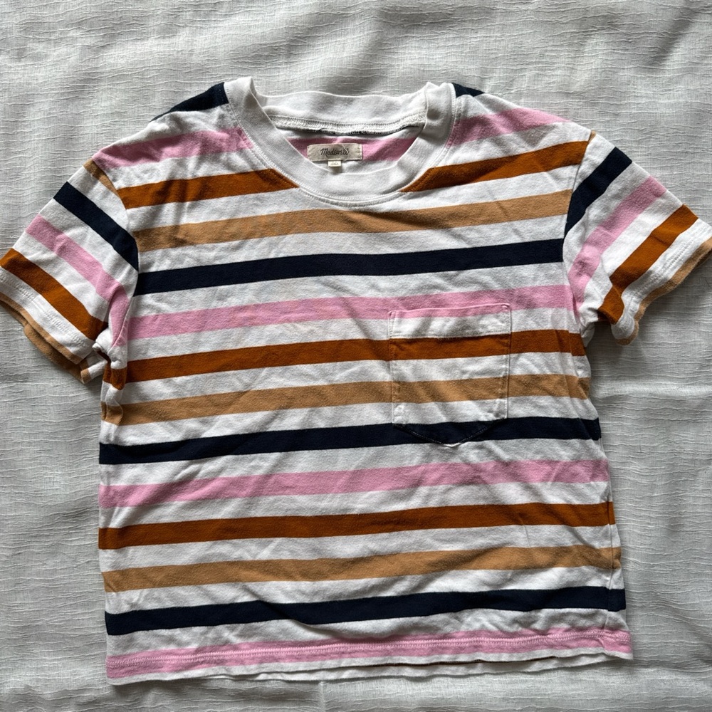 Madewell Striped cropped Tee - Pink, Brown, Blue